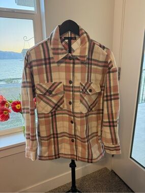 Black Tape_ Plaid Shirt Jacket in Pink, Cream and Gray